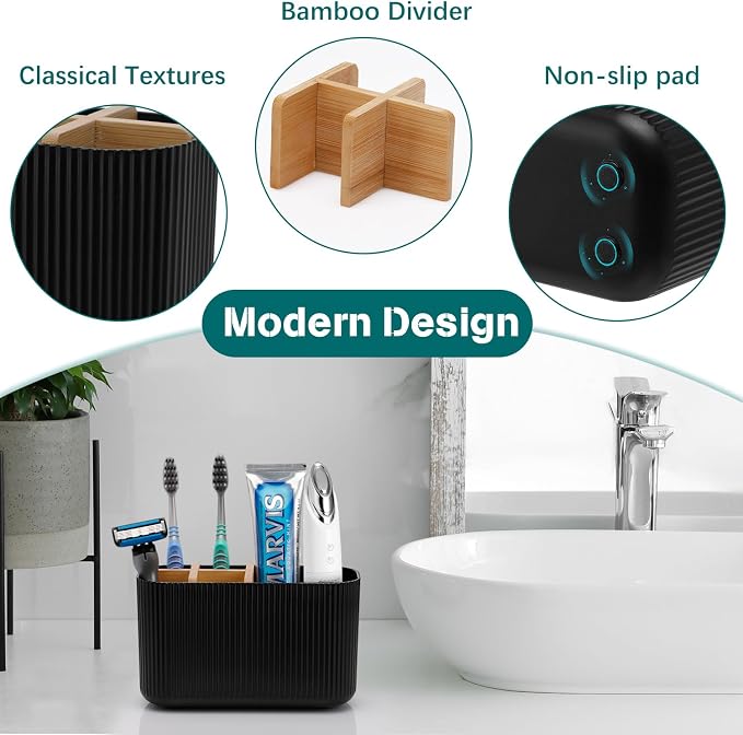 GFWARE Black Toothbrush Holder, 5 Slots Bathroom Organizers and Storage | - Image 3