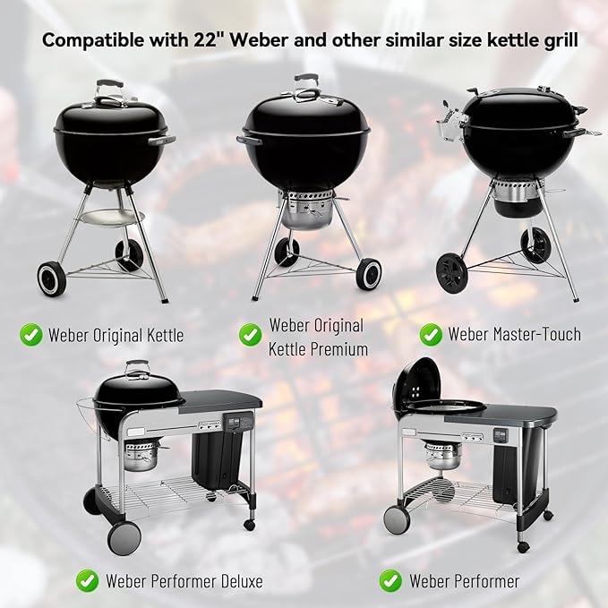 Charkettle Charcoal Firebox Kit, Ceramic Basket with Heat Deflector Compatible with Weber 22-inch Kettle Charcoal Grills
