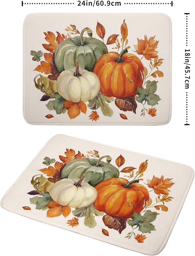 Giwawa Fall Pumpkin Dish Drying Mat Autumn Leaves Absorbent Dishes Pad 18x24 - Image 2