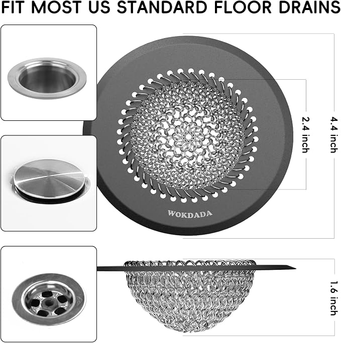 Shower Hair Drain Catcher, 4.4" Anti-Clog Bathtub Drain Cover, Dark Gray | - Image 4