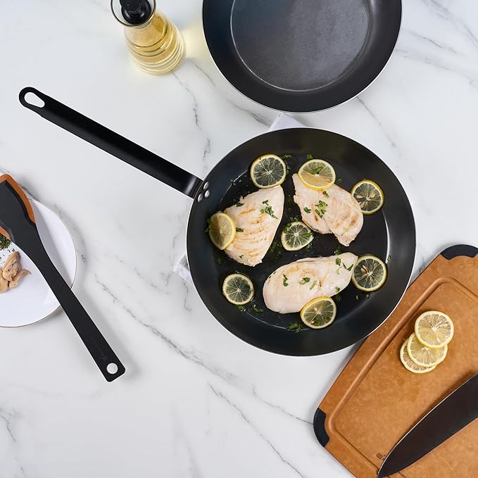 Restaurantware-Met Lux 13 Inch Fry Pans, 6 Lightweight Frying Pans - Induction-Ready, Triple-Riveted, Black Carbon Steel Cooking Skillets, Durable, For Searing, Sauteing, And Browning Food