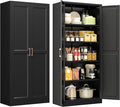 71" Kitchen Pantry Storage Cabinet,Black Tall Storage Cabinet With Doors and Shelves,Metal Food Pantry Cabinets for Kitchen Storage,Freestanding Cupboard for Dining Living Room,Assemble Required