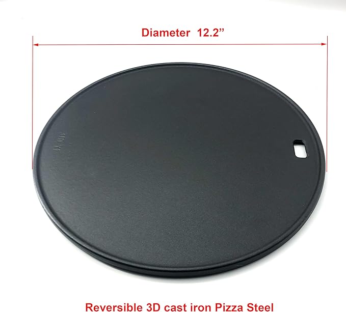 Round Pizza Steel 12" - Reversible 3D Cast Creates Gorgeous Crusts, Enamelled Cast Iron Pizza Baking Stone For Oven, Round Griddle, Speed & Even Heating Baking Steel Griddle