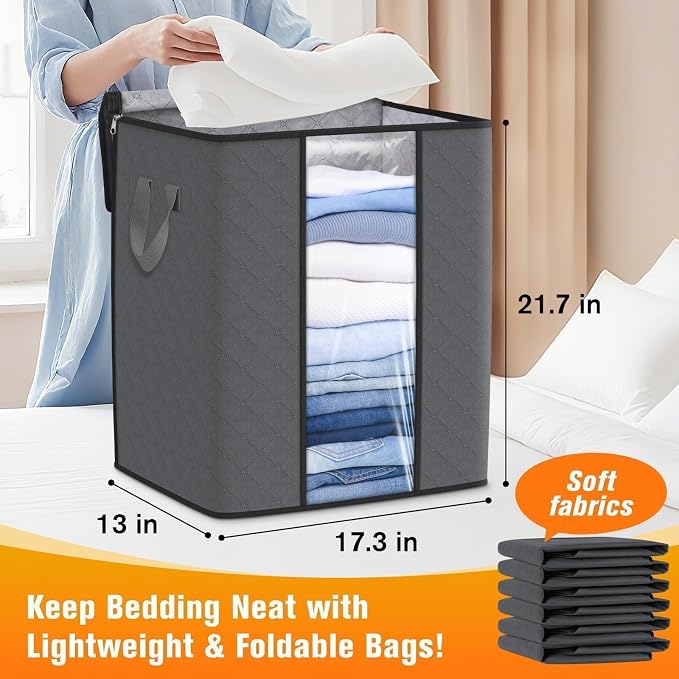 6 Pack Clothes Storage Bags 80L Blanket Storage Containers - Image 2