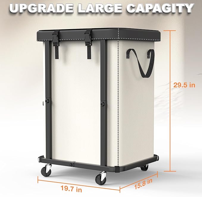 Laundry Basket with Wheels, 150L Leather Patchwork Rolling Hamper Carts - Image 6