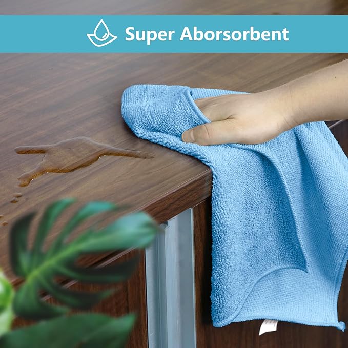 HOMEXCEL Blue Cleaning Rags 5 Pack, Highly Absorbent Microfiber Cleaning Cloth - Image 4