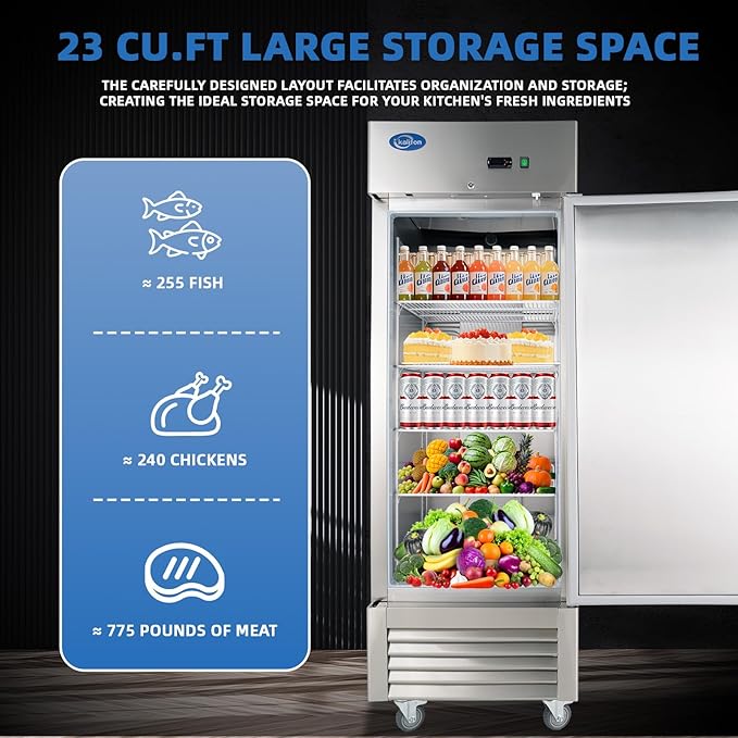 Commercial Refrigerator, 27" W Industrial Fridge, 23 Cu.Ft Commercial Reach in Stainless Steel Freezer, Commercial Freezer Upright with 5 Shelves for Restaurant, Bar, Supermarket