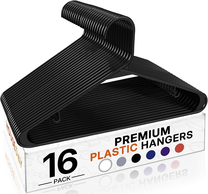 HOUSE DAY Black Plastic Hangers 16 Pack, Slim Space-Saving Clothes Hangers | by HOUSEDAY