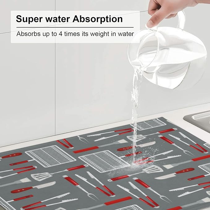 Barbecue Tools Dish Drying Mat For Kitchen Counter, Super Absorbent Microfiber - Image 5