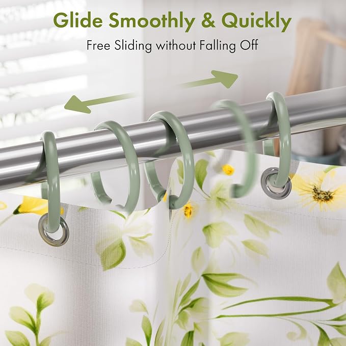 Amazer Plastic Shower Curtain Rings, O Shape Sage Green Shower Curtain Hooks - Image 4