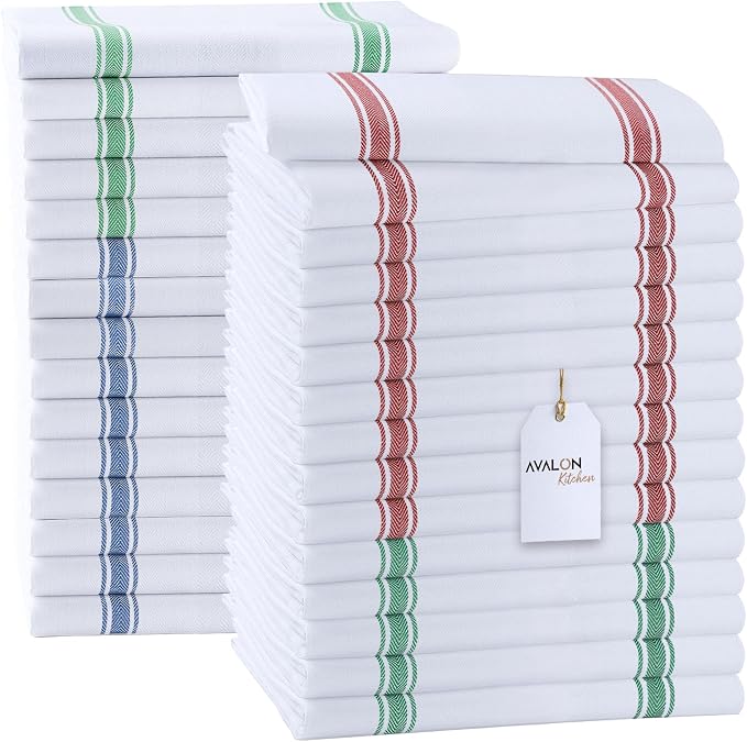Dish Towels 30 Pack Multi Stripe 100% Cotton Kitchen Towel 15x25 Inch Tea Towels by Avalon+Kitchen