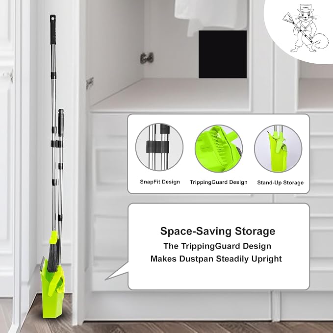 Broom and Dustpan Set for Home, ZeroGap Lip, Upright Storage Broom Combo for - Image 7