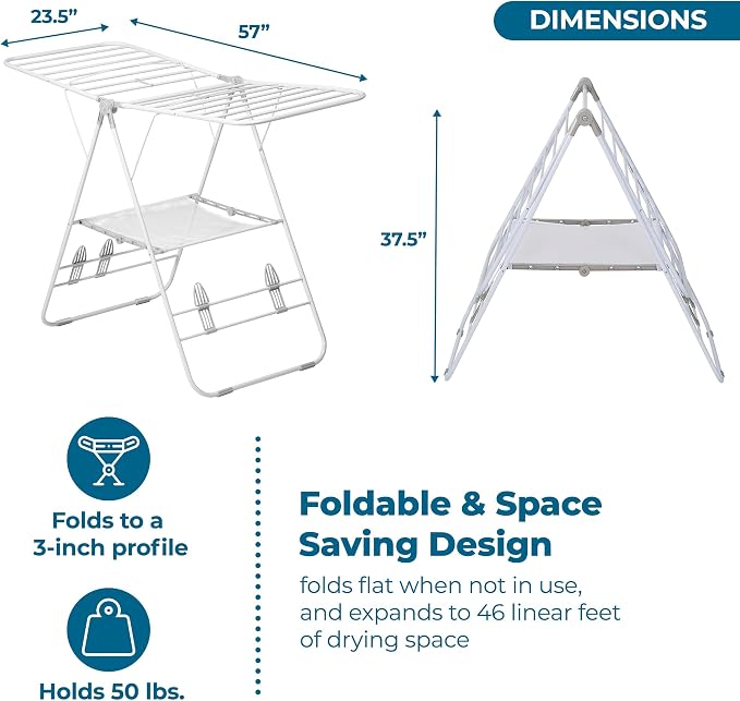 Honey-Can-Do Heavy-Duty Gullwing Clothes Drying Rack, 46 Ft | Rust-resistant - Image 5