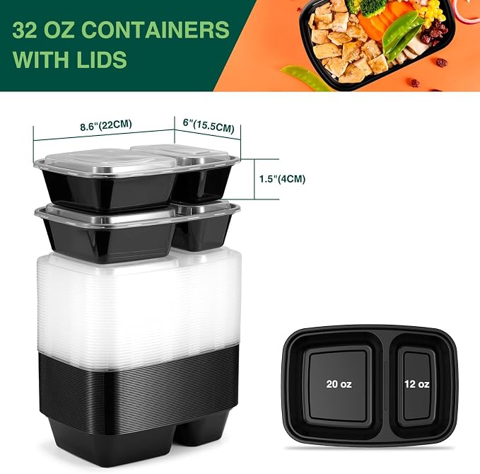 Glotoch Express 300 Pack 32 oz 2-Compartment Meal Prep Containers - Image 3