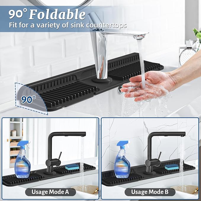 PoYang 24 Inch Faucet Mat for Kitchen Sink Splash Guard, Snap Button Holds It - Image 2