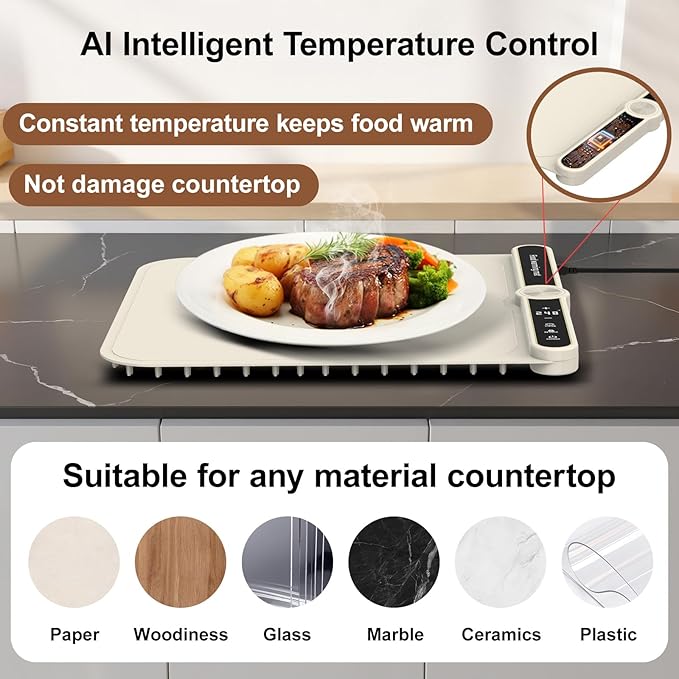 Small Warming Mat for Food Portable Rolled-up Silicone Food Warmers for Parties,Buffet,Countertop Electric Food Warming Mat 9-Level Precise Temp Control Keep Warming Last 18 Hours