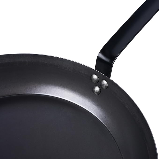 Restaurantware-Met Lux 14 Inch Fry Pans, 6 Lightweight Frying Pans - Induction-Ready, Triple-Riveted, Black Carbon Steel Cooking Skillets, Durable, For Searing, Sauteing, And Browning Food