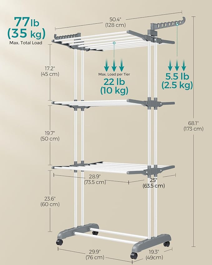 SONGMICS Clothes Drying Rack 4-Tier, Foldable Laundry Rack, Steel | Indoor - Image 5