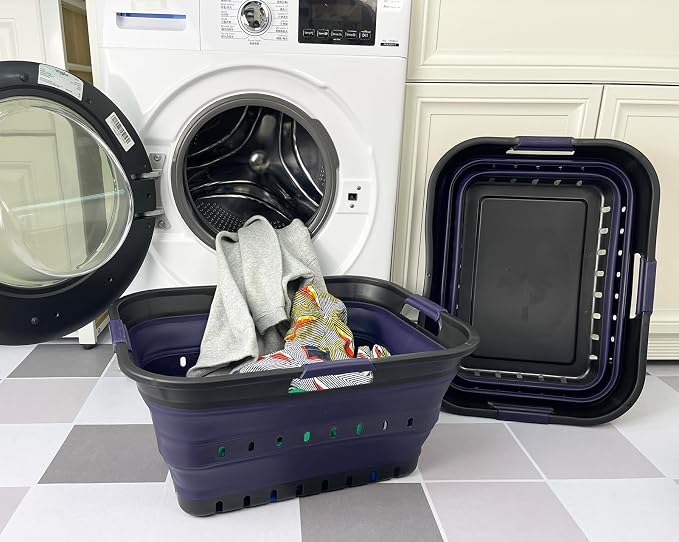SAMMART 42 Collapsible Plastic Laundry Basket, Foldable Pop Up Storage - Image 2