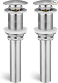 KES Bathroom Sink Drain Without Overflow, Brushed Nickel Pop Up Drain Vessel Vanity Sink Stopper 2 Pack, All Metal Rustproof Brass and 304 Stainless Steel, for 1.6"-1.9" Sink Hole, S2008D-BN-P2