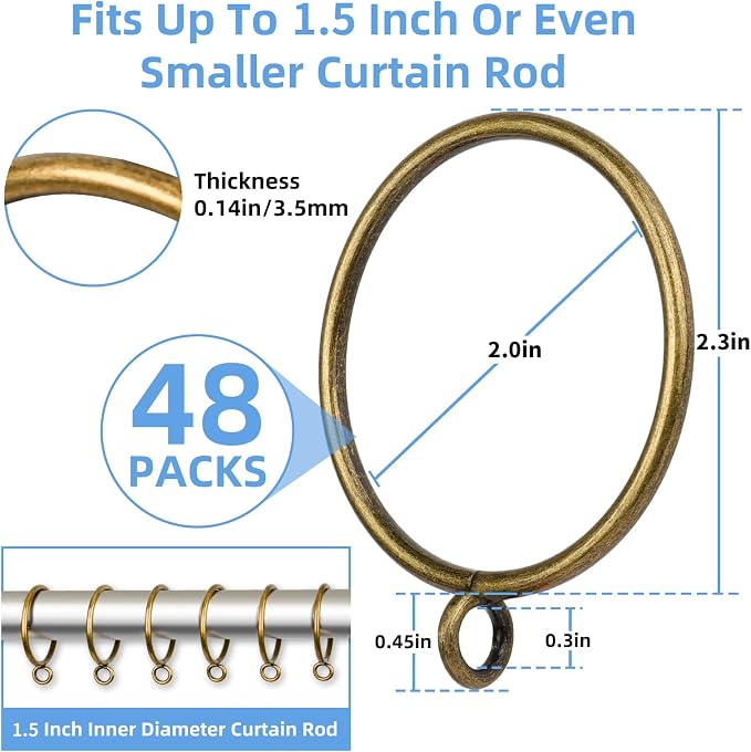 Curtain Rings with Eyelets, 48 Pack Metal Drapery Rings - Image 2