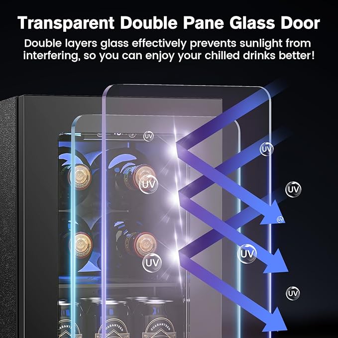 Wine Cooler Refrigerator with Glass Door, Mini Wine Fridge for Red, White and Champagne, Built-in Wine Cellar, 40-61F Digital Temperature Control, Indoor Use