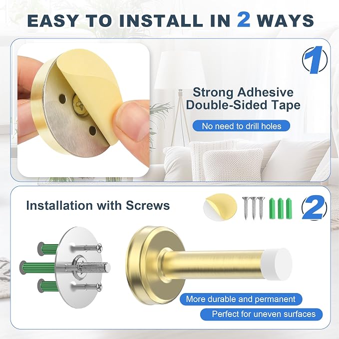 1 Pack Door Stops, Stainless Steel Door Stoppers, No Drilling Door Stops - Image 3