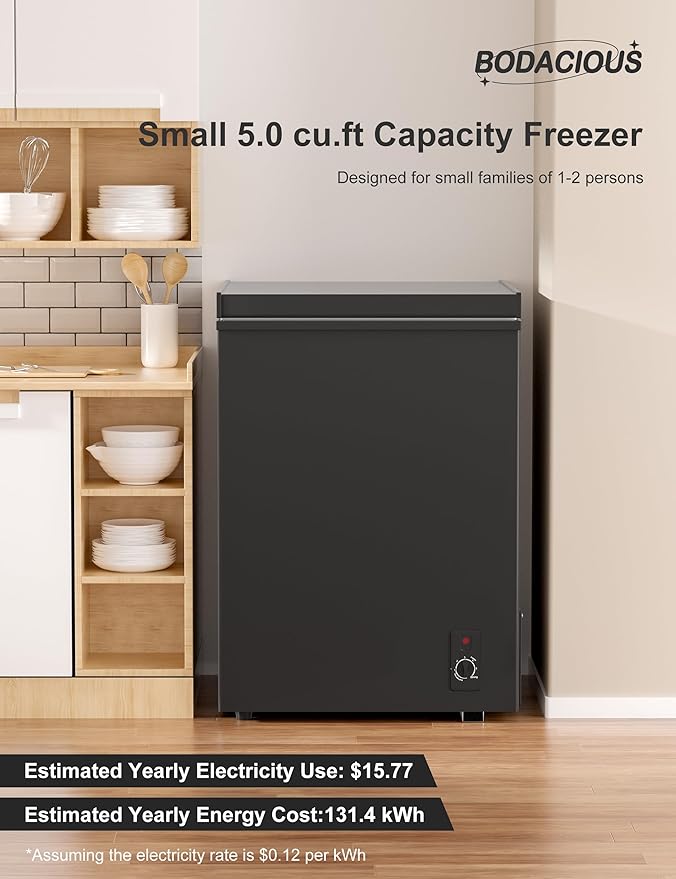 Bodacious Ultra Quiet Deep Freezer – 5.0 Cu Ft, Compact Design, Fast Freeze, Low Power Consumption, Ideal for Home, Restaurant & Small Shops