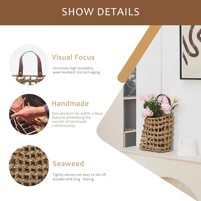 Wall Hanging Basket Decorative Boho Mounted Organizer Dried Flower Plants Front - Image 3