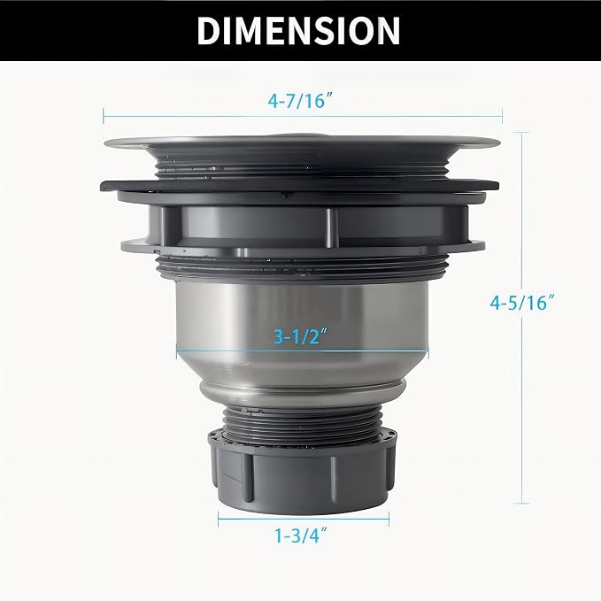 Kitchen Sink Drain Assembly Kit, 3-1/2 Inch Brushed 304 Stainless Steel Basket - Image 4