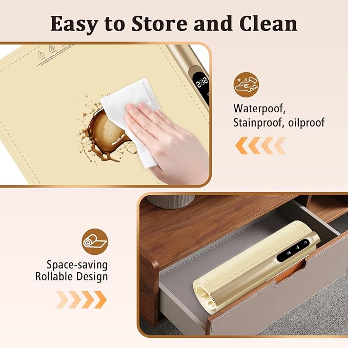 Upgrade Graphene Warming Mat for Food, Electric Warming Tray Rapid Heating with 6 Temps &Timer Settings, Portable Food Warming Mat for Countertop Buffets Party, Beige