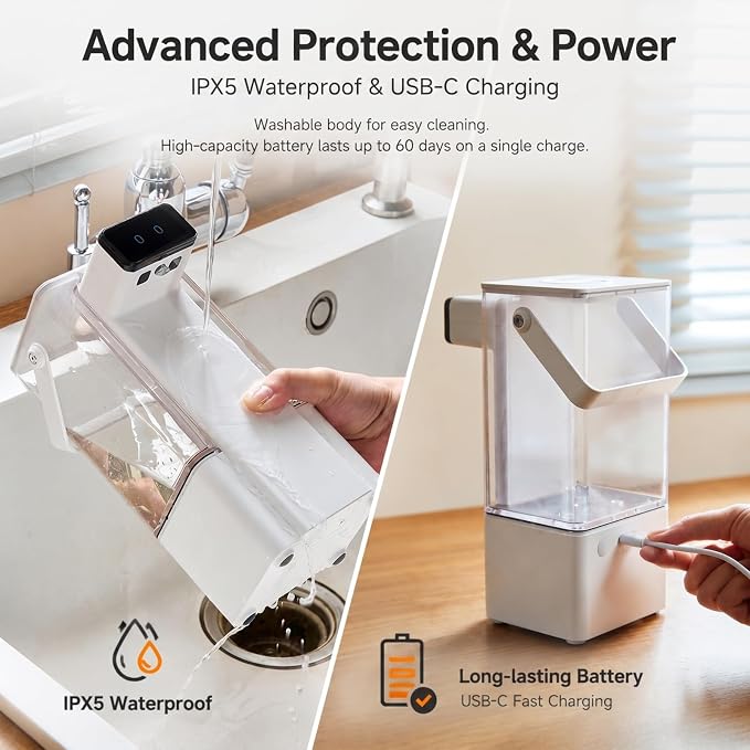 Extra Large 27 oz Dish Soap Dispenser, USB-C Rechargeable | No-Drip Precision - Image 3