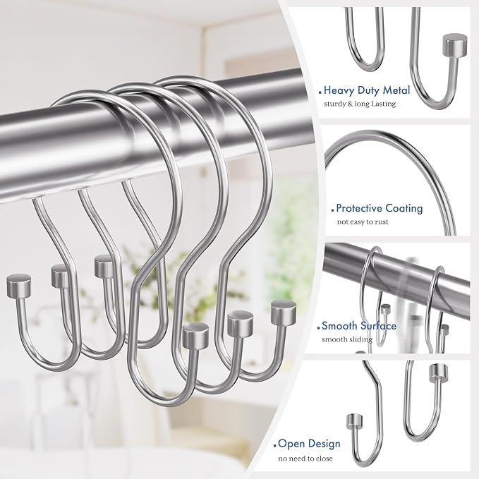 Bathway Shower Curtain Hooks Chrome Shower Curtain Rings - Image 2