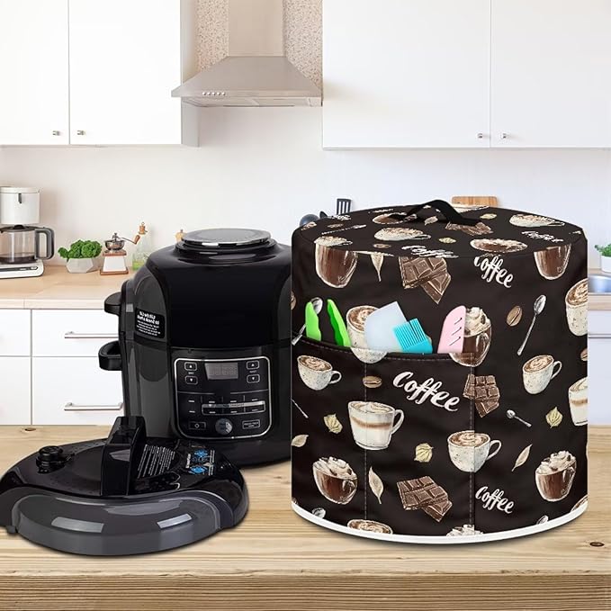 Chocolate Latte 3 Quart Pressure Cooker Dust Cover with Top Handle and Storage Pocket Kitchen Appliance Decor Air Fryer Rice Cooker Covers Machine Washable