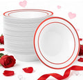 Goodluck 100 Pack Plastic Bowls with Red Rim, 12oz Disposable Soup Bowls, Heavy Duty Dessert Bowls for Weddings, Parties, Valentine's Day Dinners, Catering, Thanksgiving and Everyday Use