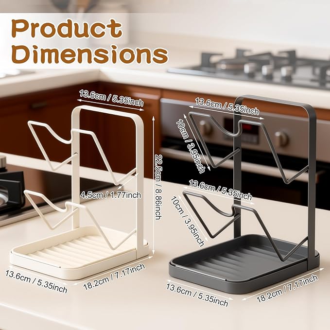 Kitchen Pot Lid Storage Rack, Pot Lid Holder With U-Shaped Vertical Slots, Multifunctional Kitchen Pot Cover Organizer for Countertop, With Removable Drip Tray for Stove Top (Black)