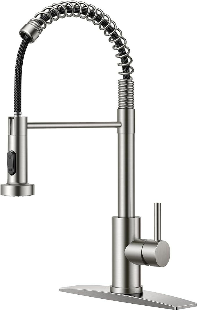FORIOUS Kitchen Faucet Pull Down Sprayer, Classic High Arc, Brushed Nickel | by FORIOUS