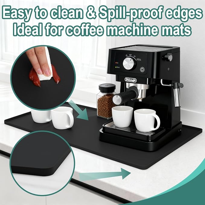 Silicone Coffee Mat 24 x 16 in Classic Black | Coffee bar mat - Image 2