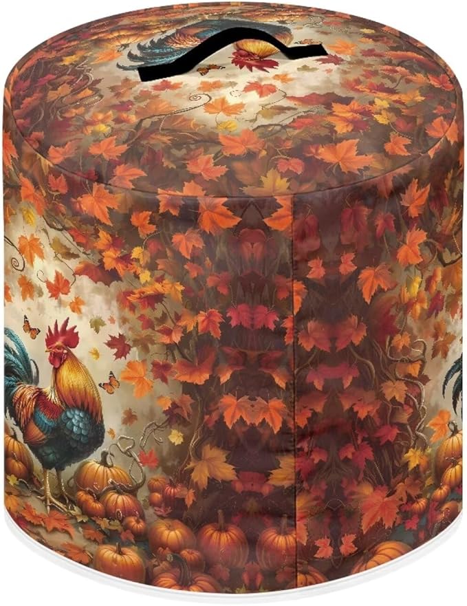 Xoenoiee Rooster Maple Leaf Kitchen Appliance Dust Cover with Pockets, Electric Pressure Cooker Cover Compatible with Crock Pot, Rice Cooker Covers Fall Decor, for 8 Qt Pot