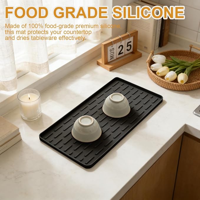 Silicone Coffee Mat 16 x 7 in Classic Black | Coffee bar mat - Image 5