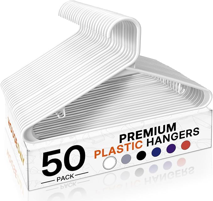 HOUSE DAY White Plastic Hangers 50 Pack, Slim Space-Saving Clothes Hangers | by HOUSEDAY