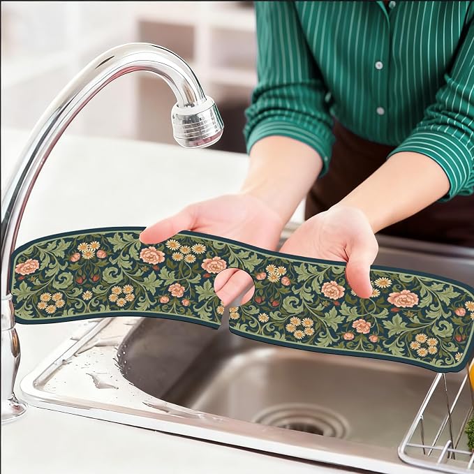 2 Pcs Bohemian Flowers Kitchen Sink Splash Guard Faucet Mat Flower Faucet Mats - Image 6