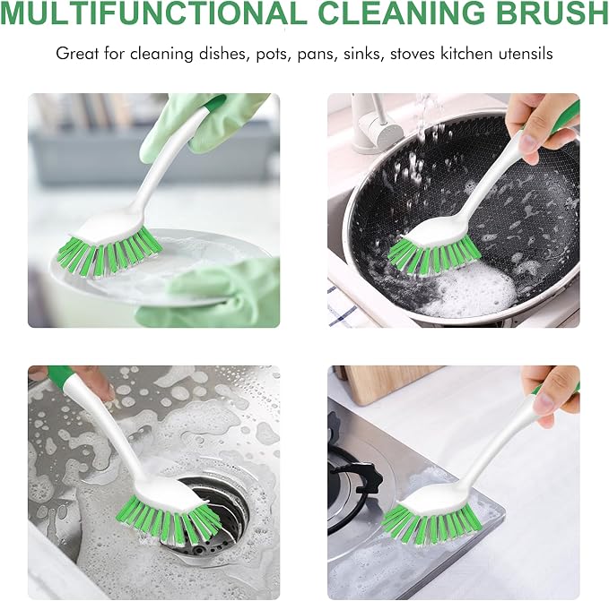 SetSail Dish Brush with Handle, 3 Pack Stiff Bristles Dish Scrubber, Non-Slip - Image 6