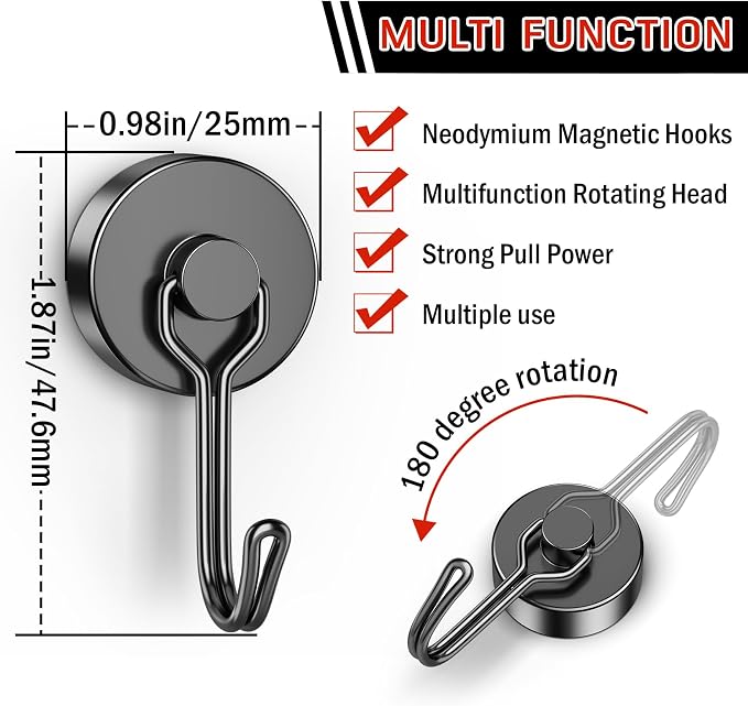 FINDMAG 10 Pack Black Magnetic Hook, 60LB+ Magnetic Hooks - Image 6