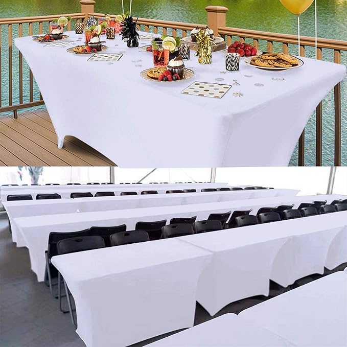 RELIANCER 2 Pack Stretch Spandex Table Covers for Rectangular Tables,8FT Elastic Fitted Tablecloth,Universal Rectangular Table Cloth Protector for Outdoor Party,Wedding,Bar,Birthday,Banquet,Events