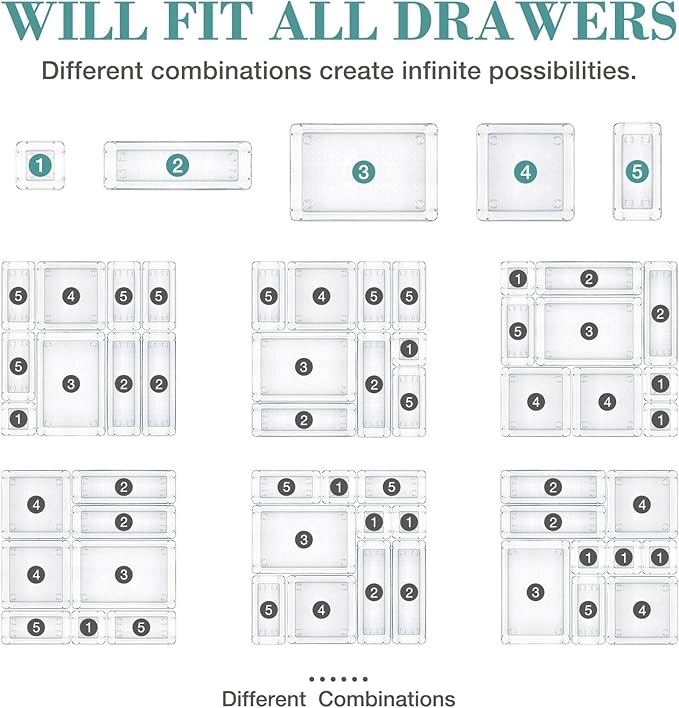 13 PCS Drawer Organizer Set, 5 Size Bathroom and kitchen organizer Trays | - Image 4