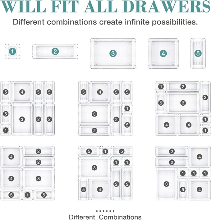 10 PCS Drawer Organizer Set, 5 Size Bathroom and kitchen organizer Trays | - Image 4