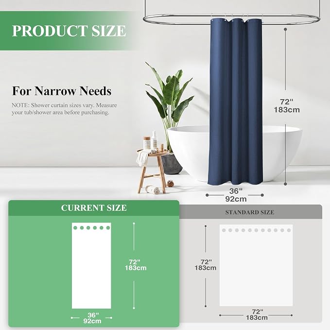 Dynamene Stall Waffle Shower Curtain 256 GSM Heavy Fabric 36x72 Navy Blue - Image 2