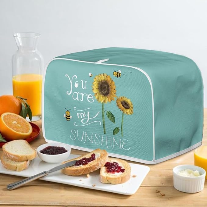 Sunflower Bee Toaster Cover 4 Slice Wide Slot Washable Bread Maker Covers Toaster Covers Kitchen Small Appliance Cover Stain Resistant