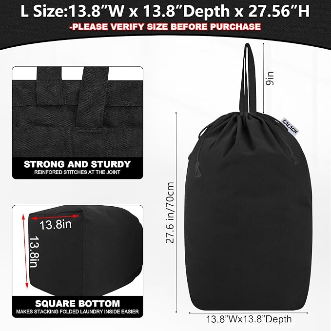 Canvas Laundry Bags with Handles & Square Base 13.8"Wx13.8"Dx27.6"H - Image 2